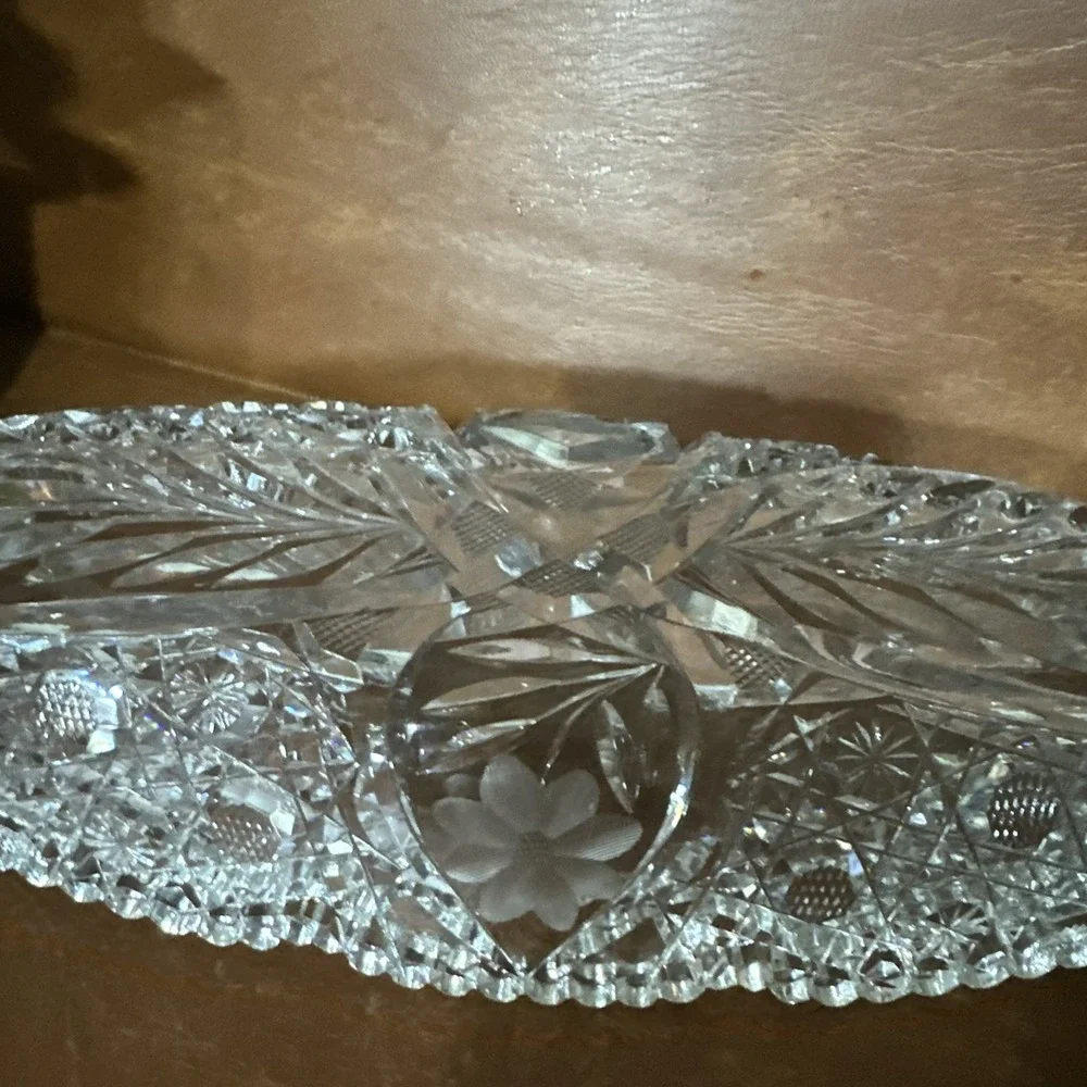 Vintage American Brilliant Period Cut Crystal Glass Relish Celery Dish